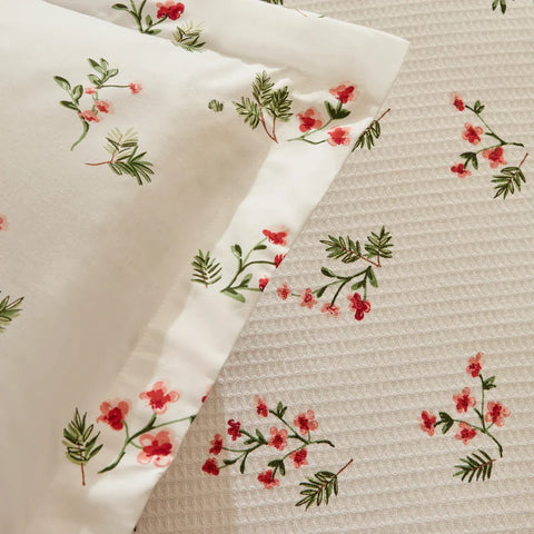 Ensemble de Couverture Karaca Home Silvie 100% Coton Pour lit Double, Rouge