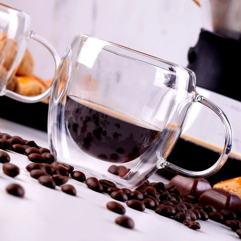 Tasses à expresso Karaca à double paroi en verre borosilicate avec anse pour 2 personnes, 80 ml