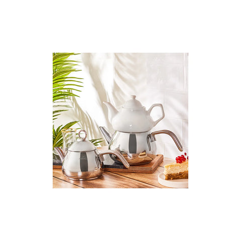 Théière Karaca Théière en porcelaine en cadeau, base à induction, Midi 