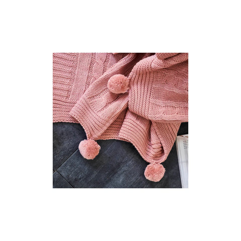 KH POWDER PINK CABLE KNIT POMPOM THROW T