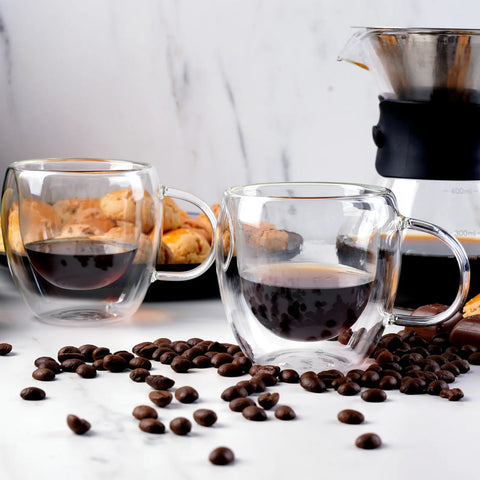 Tasses à expresso Karaca à double paroi en verre borosilicate avec anse pour 2 personnes, 80 ml