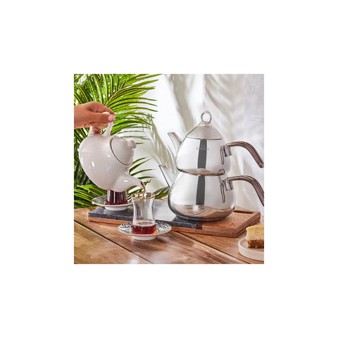 Théière Karaca Théière en porcelaine en cadeau, base à induction, Midi 