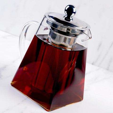 Théière Karaca carrée en verre borosilicate et acier inoxydable, 800 ml