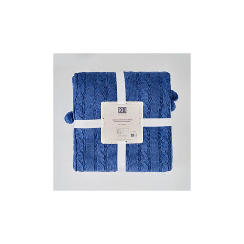 KH JEAN BLUE CABLE KNIT POMPOM THROW THR