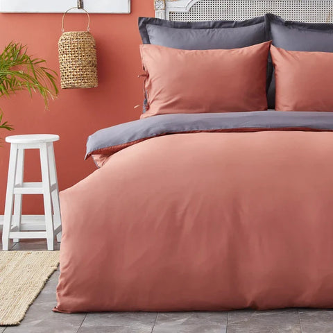 Karaca Home Parure de lit réversible Basic Anthracite &amp; Terracotta pour lit double