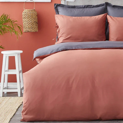 Karaca Home Parure de lit réversible Basic Anthracite &amp; Terracotta pour lit double