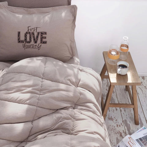 Karaca Home Motto lit simple Cotton Comfort Set/kit de couchage Beige