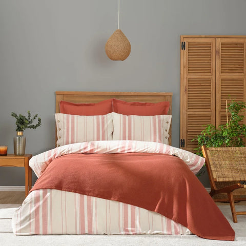 Karaca Home Palermo Terracotta Parure de Housse de Couette Double Teintée dans la Masse avec Couvre-lit