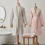 Karaca Home Carli 100% Coton Set de Bain Familial 4 Pièces Peignoir/Serviette de Tête - Poudre Gris