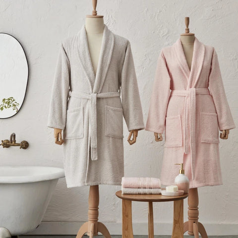 Karaca Home Carli 100% Coton Set de Bain Familial 4 Pièces Peignoir/Serviette de Tête - Poudre Gris