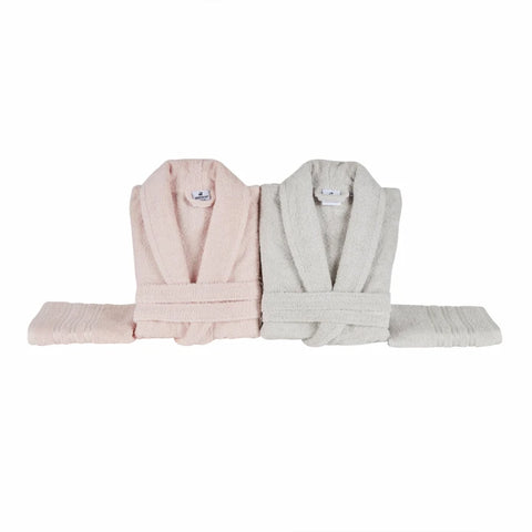 Karaca Home Carli 100% Coton Set de Bain Familial 4 Pièces Peignoir/Serviette de Tête - Poudre Gris