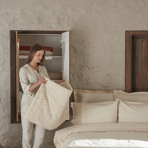 Karaca Home Belinda 6-delige huwelijks bedlinnenset ecru