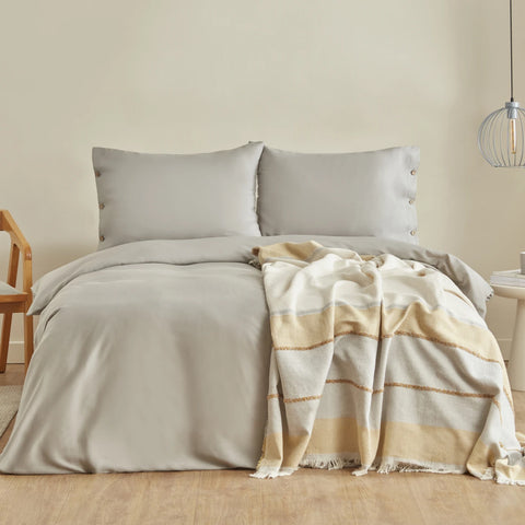 Karaca Home Nevada lit double Crème Housse de couette Jacquard Couvre-lit Set jaune moutarde