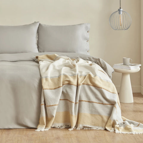 Karaca Home Nevada lit double Crème Housse de couette Jacquard Couvre-lit Set jaune moutarde