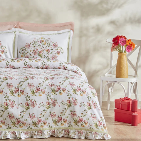 Karaca Home Emilie Ensemble de Plaid 100% Coton Double Taille Rose