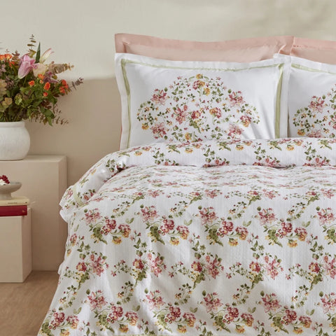 Karaca Home Emilie Ensemble de Plaid 100% Coton Double Taille Rose