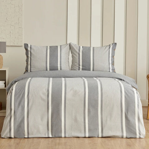 Sarah Anderson Fennel Housse de Couette Double avec Fil Teint Anthracite