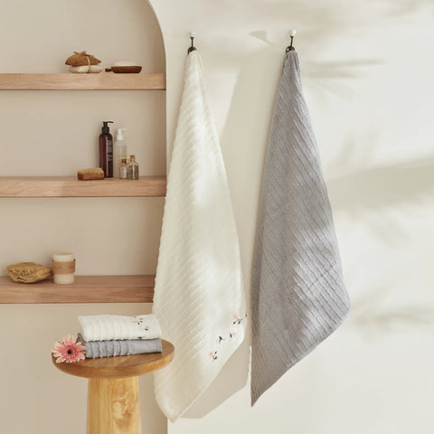 Set de bain Karaca Home Allen 100% Coton 6 pièces pour famille Crème Gris