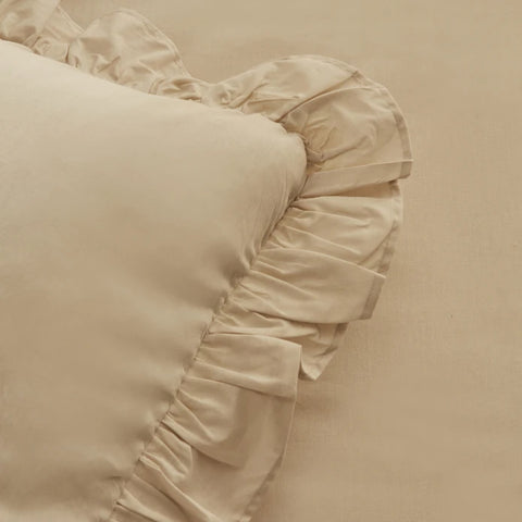 Karaca Home Pure Ruffle Housse de Couette 100% Coton Double Taille Ivoire