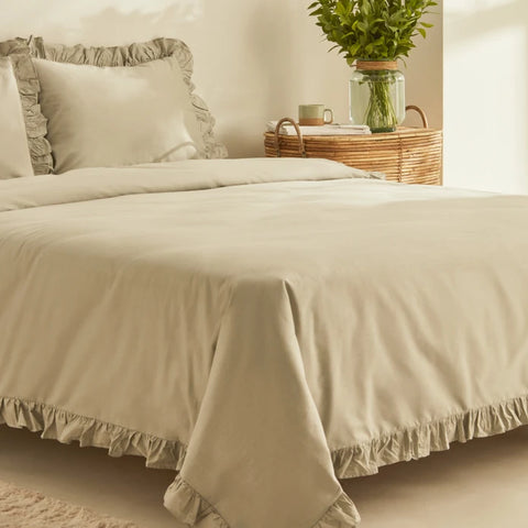 Karaca Home Pure Ruffle Housse de Couette 100% Coton Double Taille Sauge
