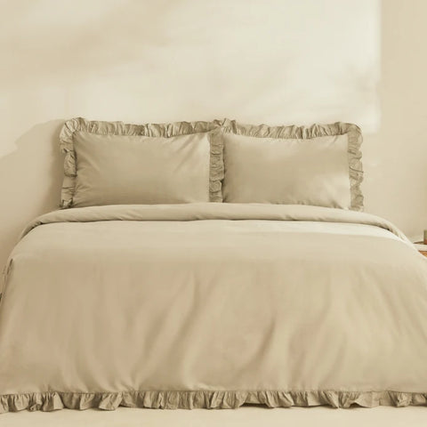 Karaca Home Pure Ruffle Housse de Couette 100% Coton Double Taille Sauge