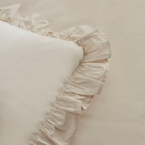 Karaca Home Pure Ruffle, Ensemble de Housse de Couette 100% Coton, King Size, Écru