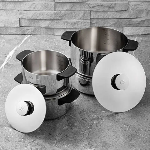 Set de casseroles en acier Jumbo Infinity 3-Ply à fond induction – 8 pièces