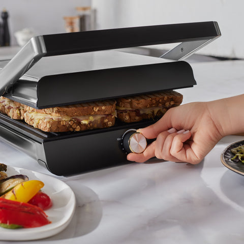 Homend Grilliant 1356H Boîtier en Inox avec Plaques en Fonte - Machine à Sandwiches et Grill