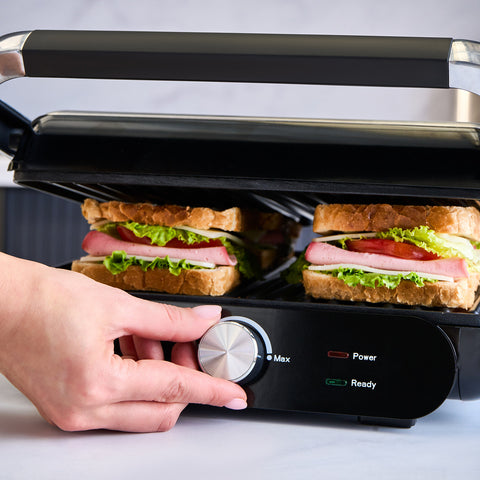 Homend Grilliant 1366H Grille-Pain et Grill avec Plaques en Fonte Amovibles et Corps en Acier Inoxydable