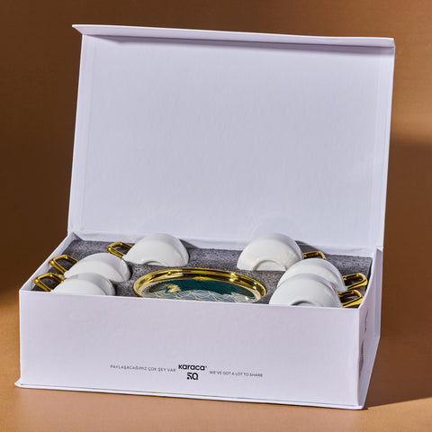 Ensemble de 12 Pièces Karaca Verde en Porcelaine – Tasses à Espresso Café Turc pour 6 Personnes, 100 ml, Multicolore