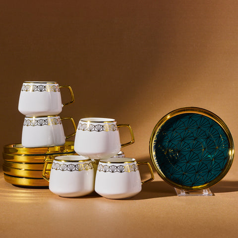 Ensemble de 12 Pièces Karaca Verde en Porcelaine – Tasses à Espresso Café Turc pour 6 Personnes, 100 ml, Multicolore