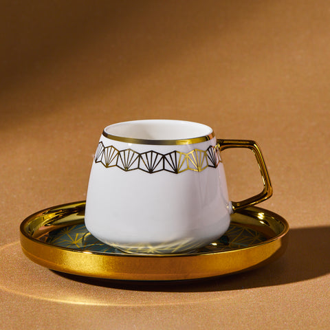 Ensemble de 12 Pièces Karaca Verde en Porcelaine – Tasses à Espresso Café Turc pour 6 Personnes, 100 ml, Multicolore