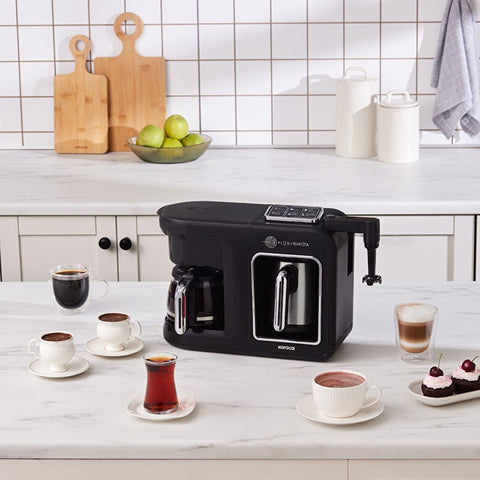 Karaca Hatır Plus Barista Steel 6 en 1 Machine à café latte cappuccino et café turc torréfié au charbon Black Chrome