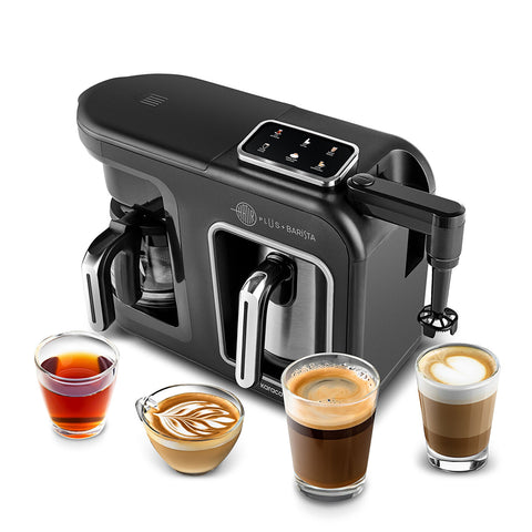 Karaca Hatır Plus Barista Steel 6 en 1 Machine à café latte cappuccino et café turc torréfié au charbon Black Chrome