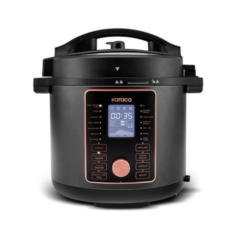 Karaca Cooker 2-en-1 Autocuiseur multifonction et Airfryer, noir mat, 6 L