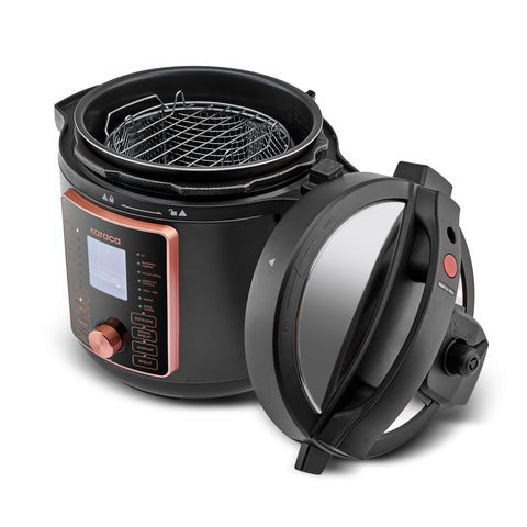 Karaca Cooker 2-en-1 Autocuiseur multifonction et Airfryer, noir mat, 6 L