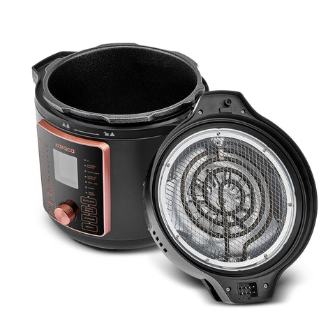 Karaca Cooker 2-en-1 Autocuiseur multifonction et Airfryer, noir mat, 6 L