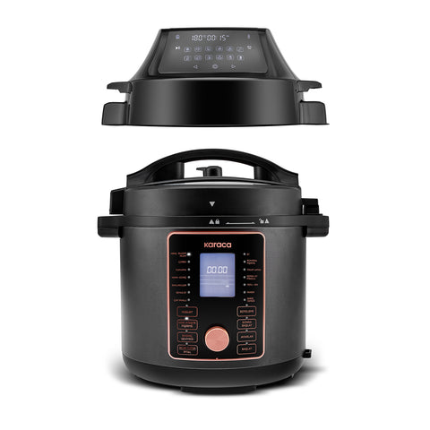 Karaca Cooker 2-en-1 Autocuiseur multifonction et Airfryer, noir mat, 6 L