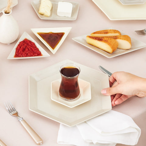 Karaca Forever Bone Puzzle, Service de petit-déjeuner 32 pièces pour 6 personnes