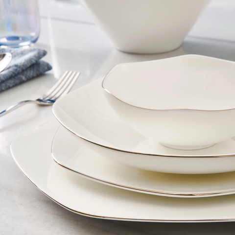 Karaca Fine Pearl Extra Hexagon, Service de Vaisselle 61 pièces pour 12 personnes, Doré