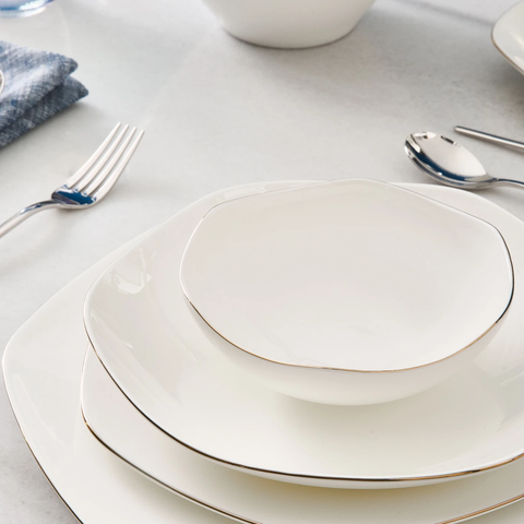 Karaca Fine Pearl Extra Hexagon, Service de Vaisselle 61 pièces pour 12 personnes, Doré