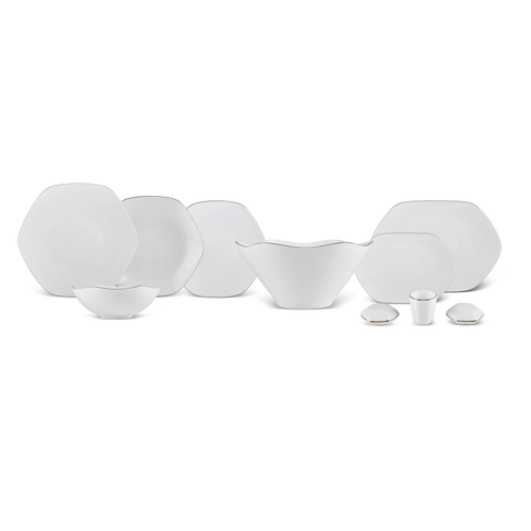 Karaca Fine Pearl Extra Hexagon, Service de Vaisselle 61 pièces pour 12 personnes, Doré