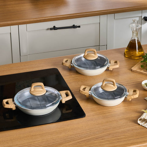 Karaca Swiss Crystal Induction 6 Pièces Batterie de Cuisine - Crème