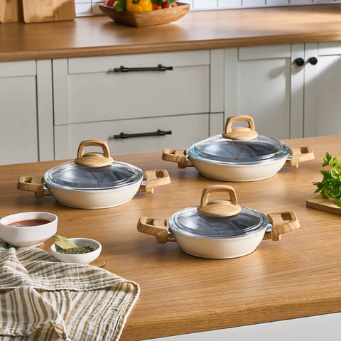 Karaca Swiss Crystal Induction 6 Pièces Batterie de Cuisine - Crème