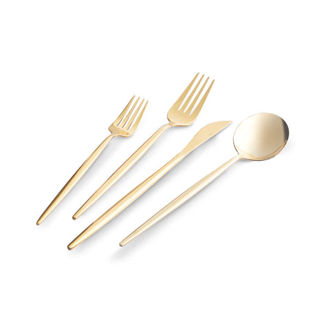 Ensemble de 24 pièces de fourchettes, couteaux et cuillères apricot faro shiny gold avec boîte