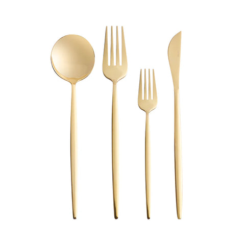 Ensemble de 24 pièces de fourchettes, couteaux et cuillères apricot faro shiny gold avec boîte