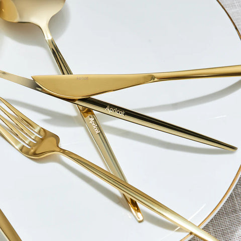 Ensemble de 24 pièces de fourchettes, couteaux et cuillères apricot faro shiny gold avec boîte