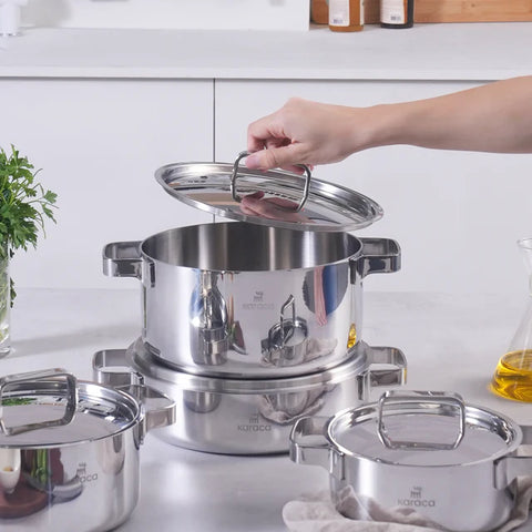 Set de casseroles en acier Karaca Powersteel 316+ 3-Ply Onyx à fond induction – 8 pièces