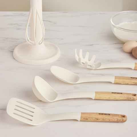 Karaca Melly Ensemble de Service 6 Pièces avec Support Crème