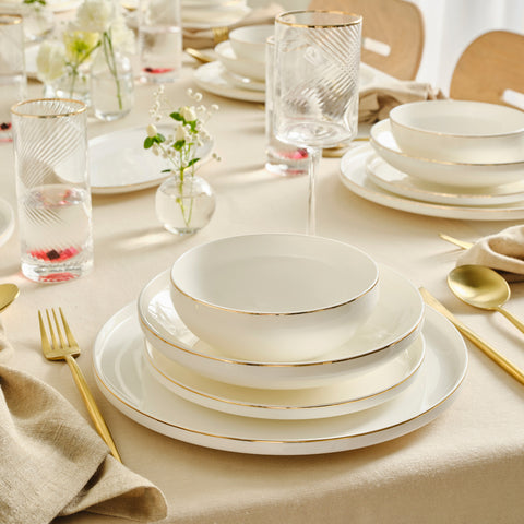 Karaca Stream Bone Light Lora, Service de Table 29 pièces 6 personnes, Or